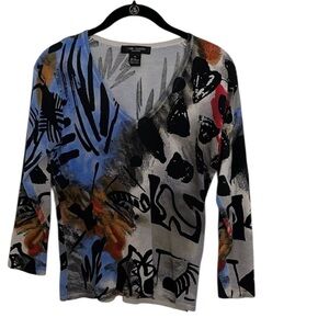 Mark Richards Collection Abstract Print Knit Top | Artistic Modern Blouse